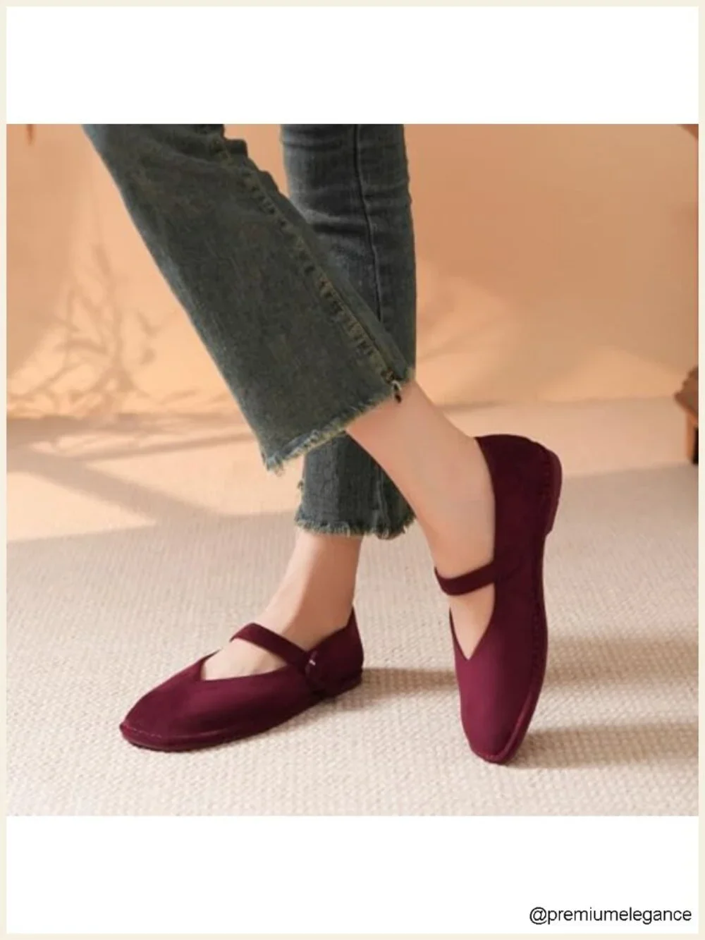 Elegant V-Cut Square Toe Mary Jane Flats with Adjustable Strap Ballet Shoes